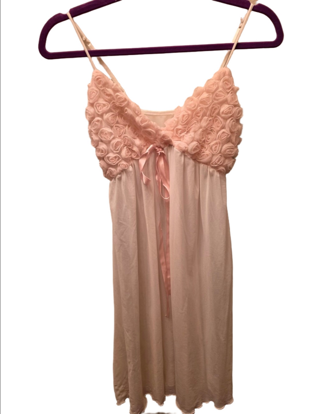 La Vie en Rose Pink Rosette Babydoll Nightgown Slip Dress S